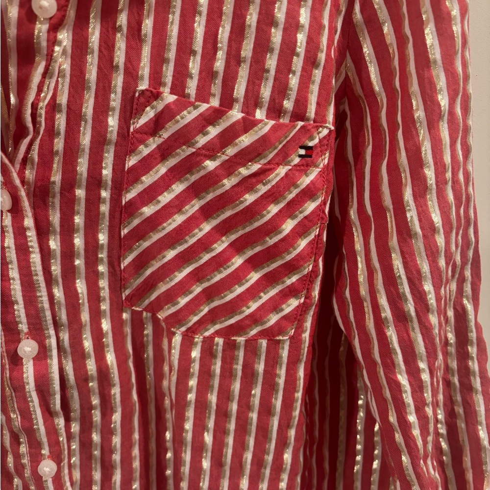 Tommy Hilfiger Red and White Striped Button-Down Shirt - Picture 5 of 7